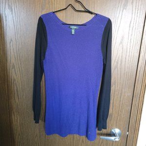 Ralph Lauren Long Purple Sweater with Black Sleeves Size Large